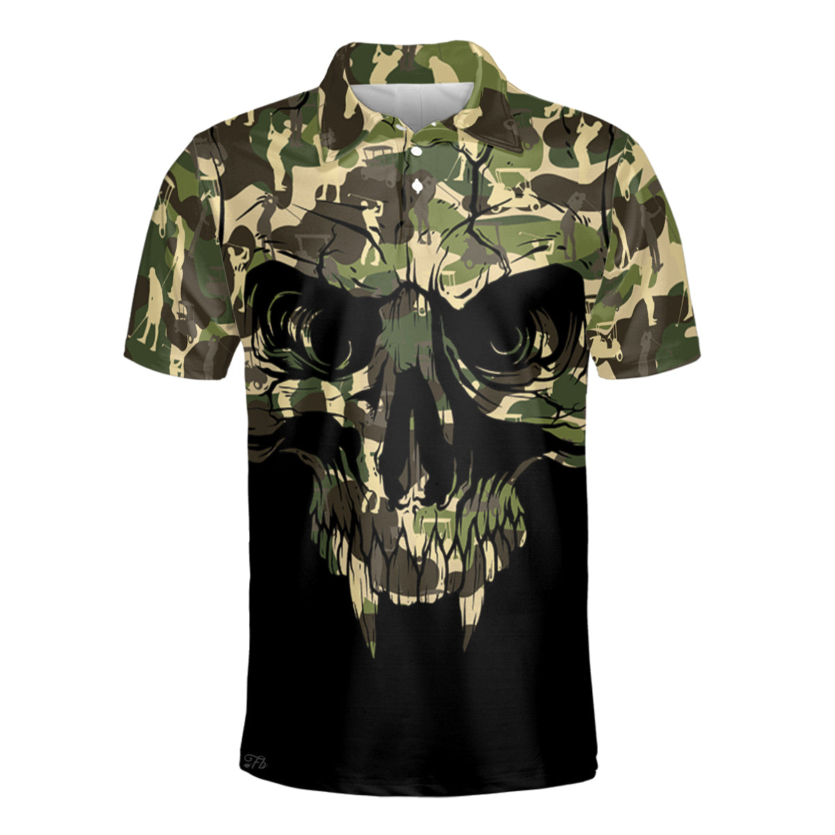 Petthouse | Horror Skull Pattern Polo Shirt Green Camo Skull Pattern Polo Shirt Golfer Pattern Polo Simple Style