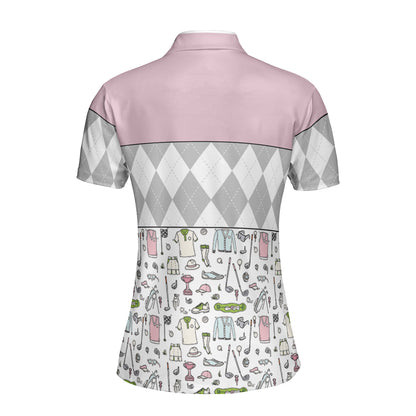 Petthouse | Golf Icon Pattern Polo Shirt Golf Pattern Polo Shirt Woman Golfer Polo Shirt Golfer Simple Outfit