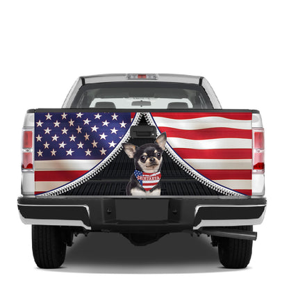 Petthouse | Chihuahua American Flag Bandana Tailgate Wraps For Trucks Patriotic Tailgate Sticker