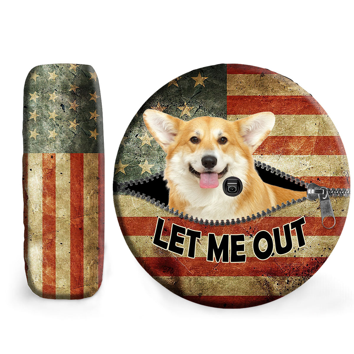 Petthouse | Customize Corgi Stuck American Flag Spare Tire Cover Dog Tire Cover Car Accessories Car Tire