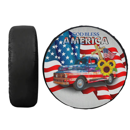 Petthouse | Customized Wheel Cover God Bless America Spare Tire Cover American Flag Truck Sunflower Independence