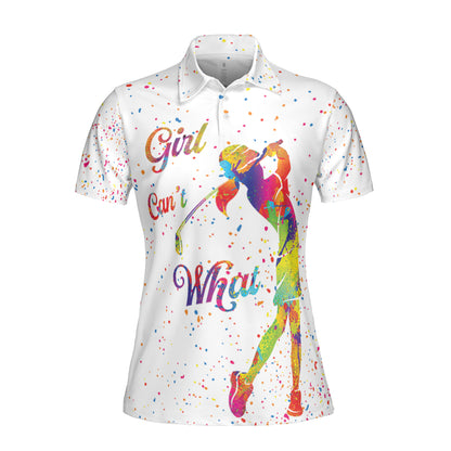 Petthouse | Girl Can't What Polo Shirt Woman Golfer Art Polo Shirt Colorful Pattern Polo Shirt Golfer Style