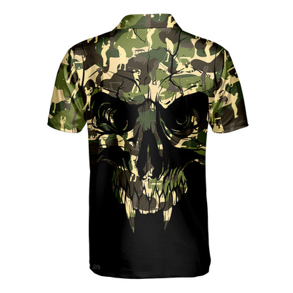 Petthouse | Horror Skull Pattern Polo Shirt Green Camo Skull Pattern Polo Shirt Golfer Pattern Polo Simple Style