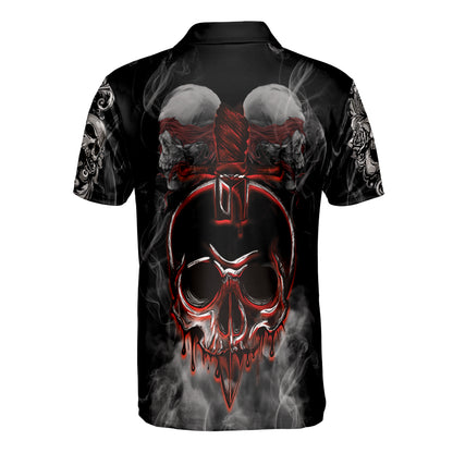 Petthouse | Bloody Skull Artwork Polo Shirt Skull Smoking Polo Shirt Horror Artwork Polo Shirt Horror Style