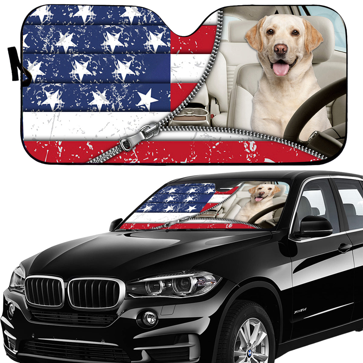 Petthouse | Labrador Retriever American Flag Windshield Sun Shade Dog Sunshade American Patriot Sun Shade