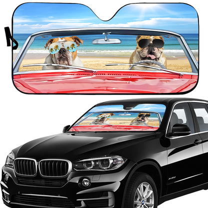 Petthouse | English Bulldog Summer Vacation Dog Sunshade Car Sun Shade Windshield Truck Windshield Sun Shade