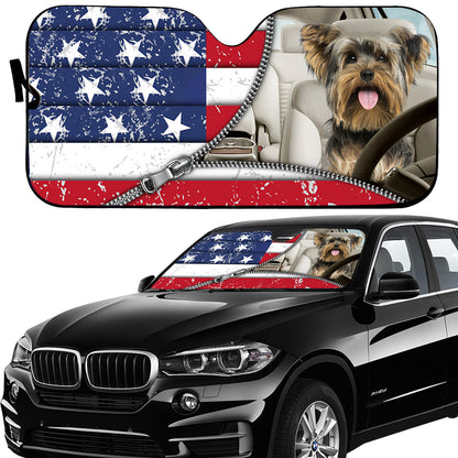 Petthouse | Yorkshire Terrier American Flag Sun Shade American Patriot Windshield Sun Shade Windshield Cover