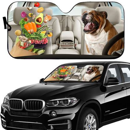 Petthouse | English Bulldog Sun Shade Funny Yelling Dog At Vegetable Windshield Sun Shade Sun Visor For Car