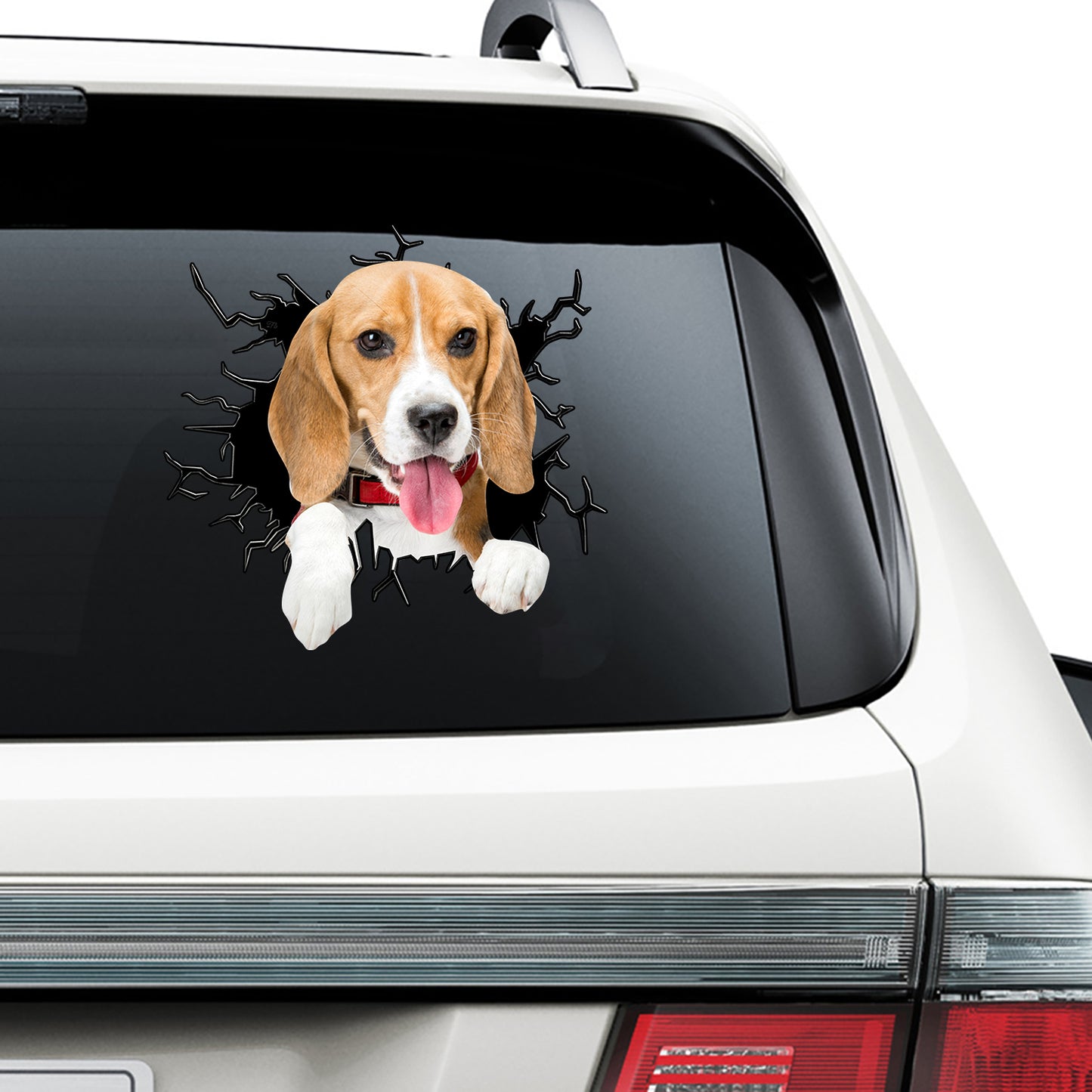 Petthouse | Beagle Crack Broken 3d Hole Glass Pattern Beagle Dog Cute Stickers Kawaii Window Decals