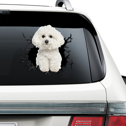 Petthouse | Bichon Frise Sticker Decor For Car Dog Cracked Glass Vinyl Decal Removable Sticker For Dog Lovers