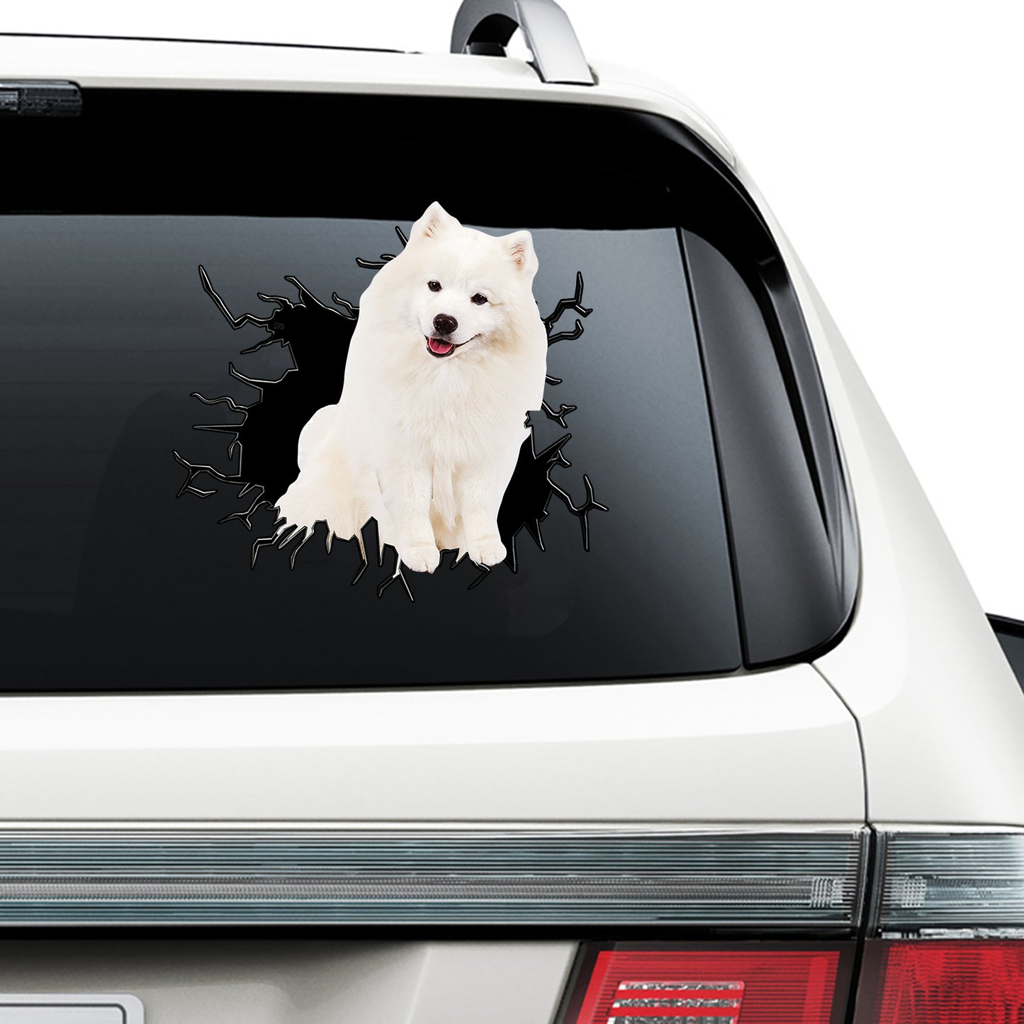 Petthouse | American Eskimo Dog Breaking Wall Car Sticker Vinyl Decal Self Adhesive Decal For Dog Lovers