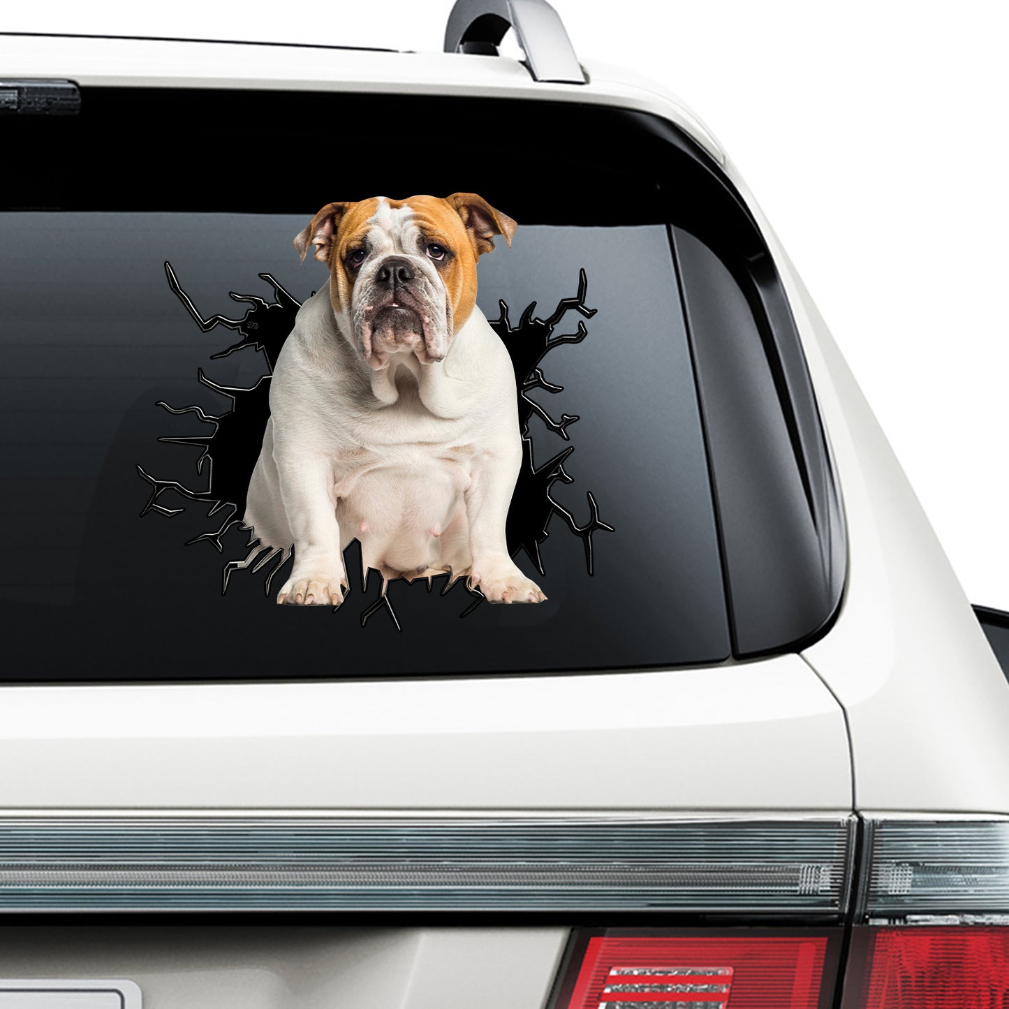Petthouse | English Bulldog Car Decal Dog In Big Hole Crack Sticker Car Accessory Vinyl Sign For Dog Lovers