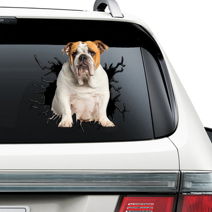 Petthouse | English Bulldog Car Decal Dog In Big Hole Crack Sticker Car Accessory Vinyl Sign For Dog Lovers