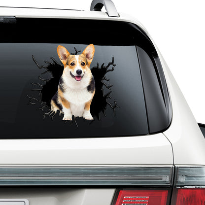 Petthouse | Corgi Glass Crack Funny Window Decal Dog Waterproof Sticker International Dog Day Car Accessory