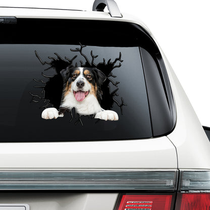 Petthouse | Australian Shepherd Dog Vinyl Decal Sticker Dog In Big Hole Crack Laptop Sticker Car Window Decor