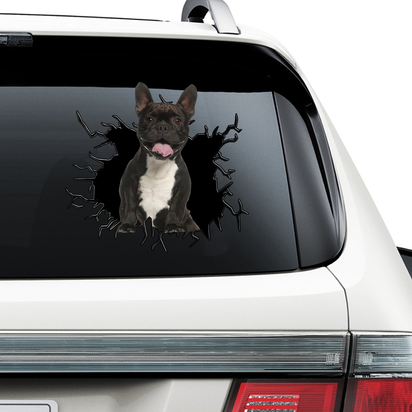 Petthouse | Black French Bulldog Car Sticker Decal Cracked Glass Vinyl Window Sticker French Bulldog Mom Gift