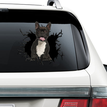 Petthouse | Black French Bulldog Car Sticker Decal Cracked Glass Vinyl Window Sticker French Bulldog Mom Gift