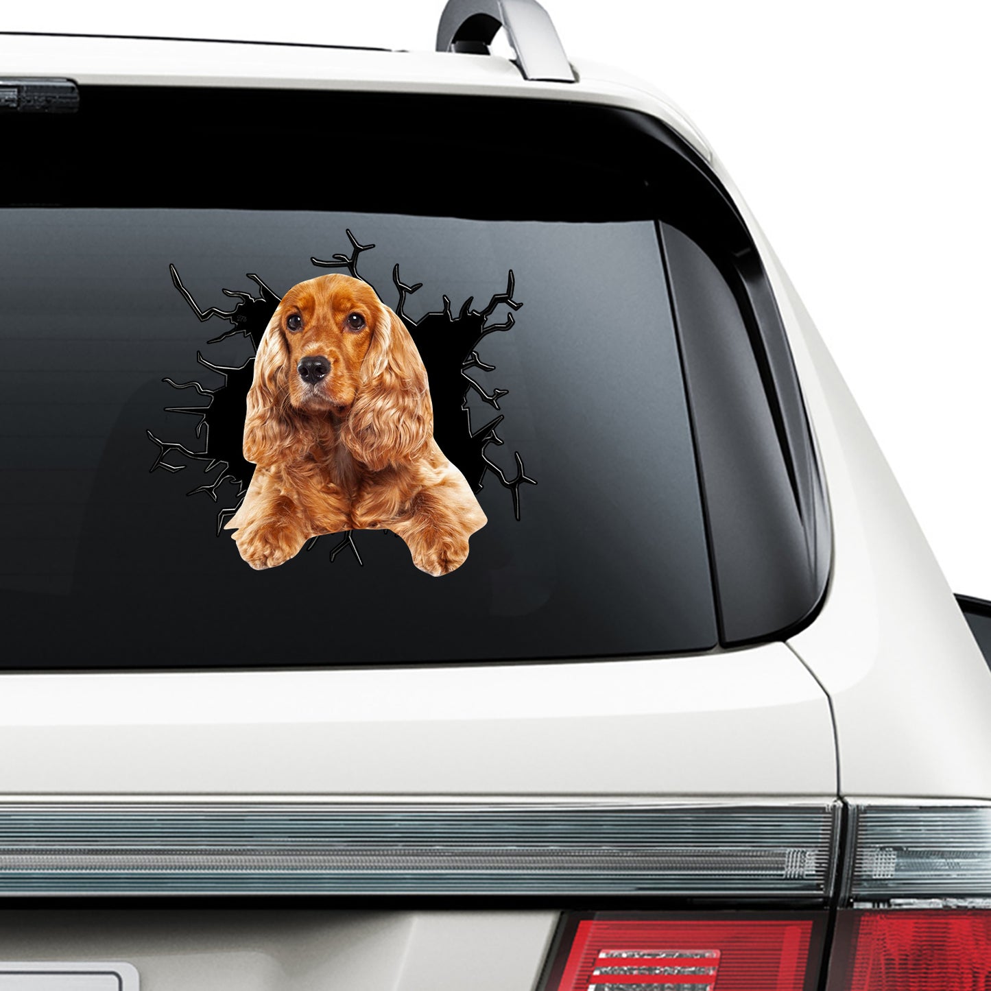 Petthouse | English Cocker Spaniel Cracked Hole Decal Dog Peeking Out Vinyl Sticker Peel And Stick For Dog