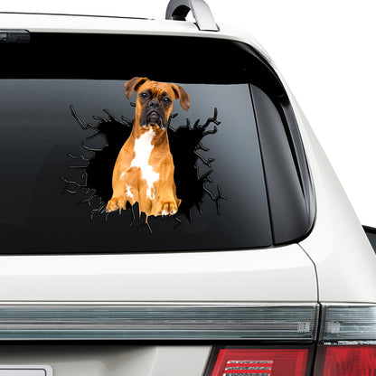 Petthouse | Boxer Cracked Hole Vinyl Decor Boxer Peeking Out Car Sticker Porthole Decoration For Dog Lovers