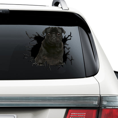 Petthouse | Black Pug Crack Wall Decal Dog Water Bottle Stickers Kids Fun Car Decor For Dog Mom Dad