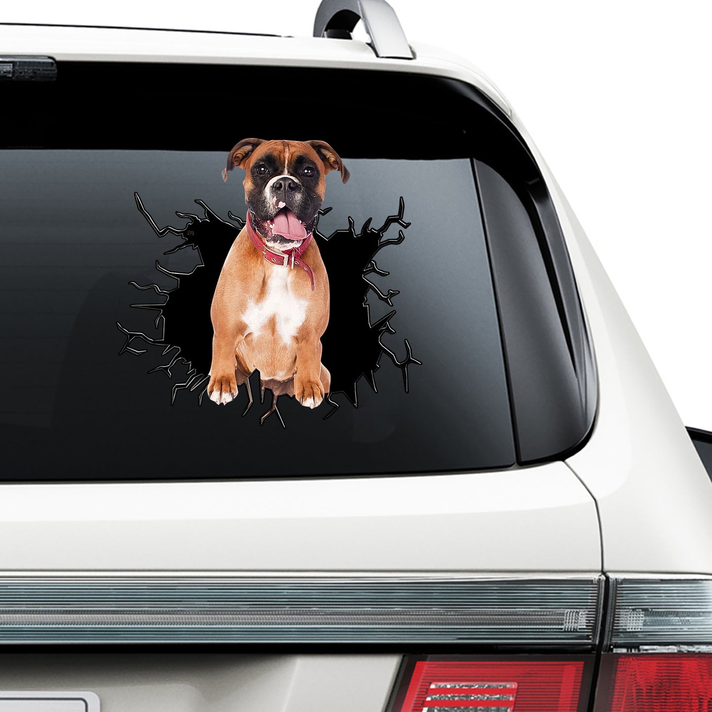 Petthouse | Boxer Funny Window Decal Dog Water Bottle Vinyl Sticker Big Hole Crack Effect Print Dog Lovers