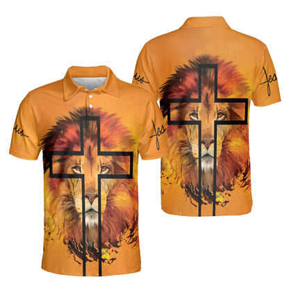 Petthouse | Yellow Lion Face Art Printed Polo For Men Christian Jesus Cross Art Summer Holiday Gift