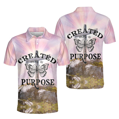 Petthouse | Christian Cross Polo Shirt Created With A Purpose Sport Shirt Christian Landscape Religious Gift