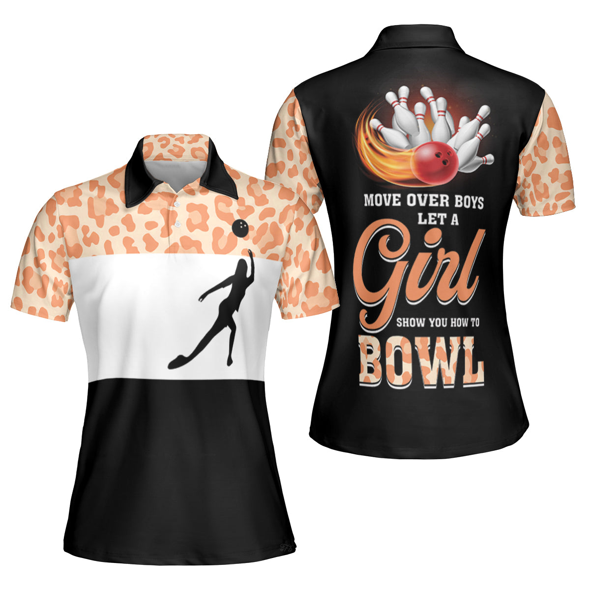 Petthouse | Move Over Boys Let A Girl Polo Shirt How To Bowl Polo Shirt Orange Leopard Pattern Printed