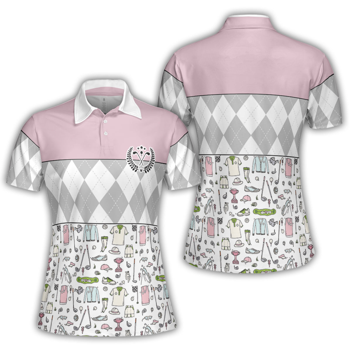 Petthouse | Golf Icon Pattern Polo Shirt Golf Pattern Polo Shirt Woman Golfer Polo Shirt Golfer Simple Outfit