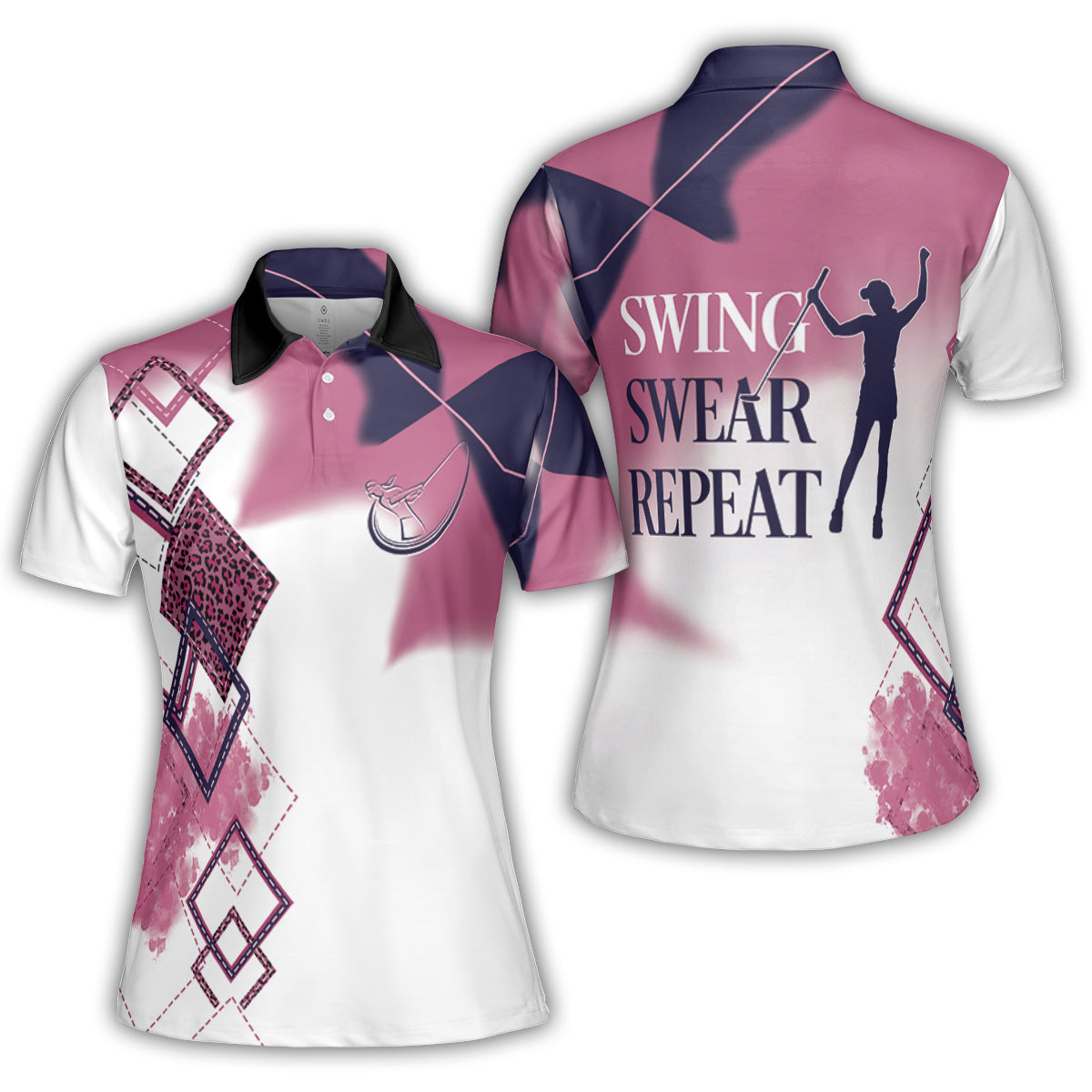 Petthouse | Golf Girl Player Polo Shirt Swing Swear Repeat Women Polo Shirt Golfer Girl Gift