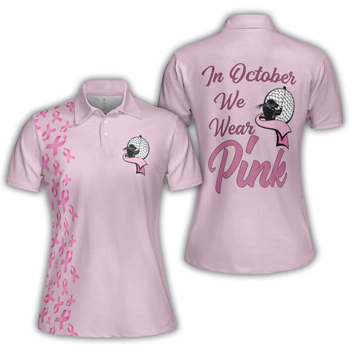 Petthouse | Golf Girl Pink Ribbon Breast Cancer Awareness Polo Shirt In October We Wear Pink