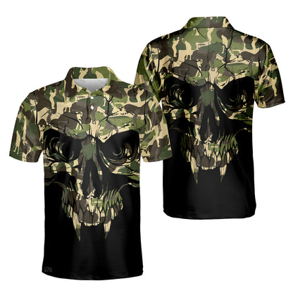 Petthouse | Horror Skull Pattern Polo Shirt Green Camo Skull Pattern Polo Shirt Golfer Pattern Polo Simple Style