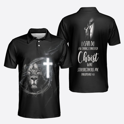 Petthouse | Customized Lion Jesus Cross Polo I Can Do All Things Through Christ