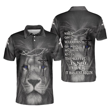 Petthouse | Custom Name Jesus Lion Christian When God's Warriors Go Down On There Knees Unisex Polo Shirt