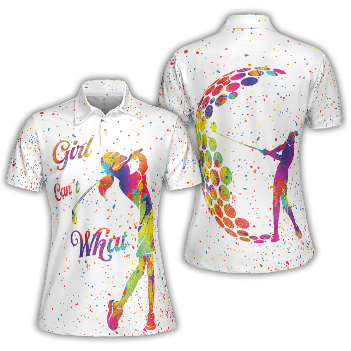 Petthouse | Girl Can't What Polo Shirt Woman Golfer Art Polo Shirt Colorful Pattern Polo Shirt Golfer Style