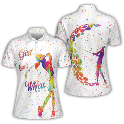 Petthouse | Girl Can't What Polo Shirt Woman Golfer Art Polo Shirt Colorful Pattern Polo Shirt Golfer Style