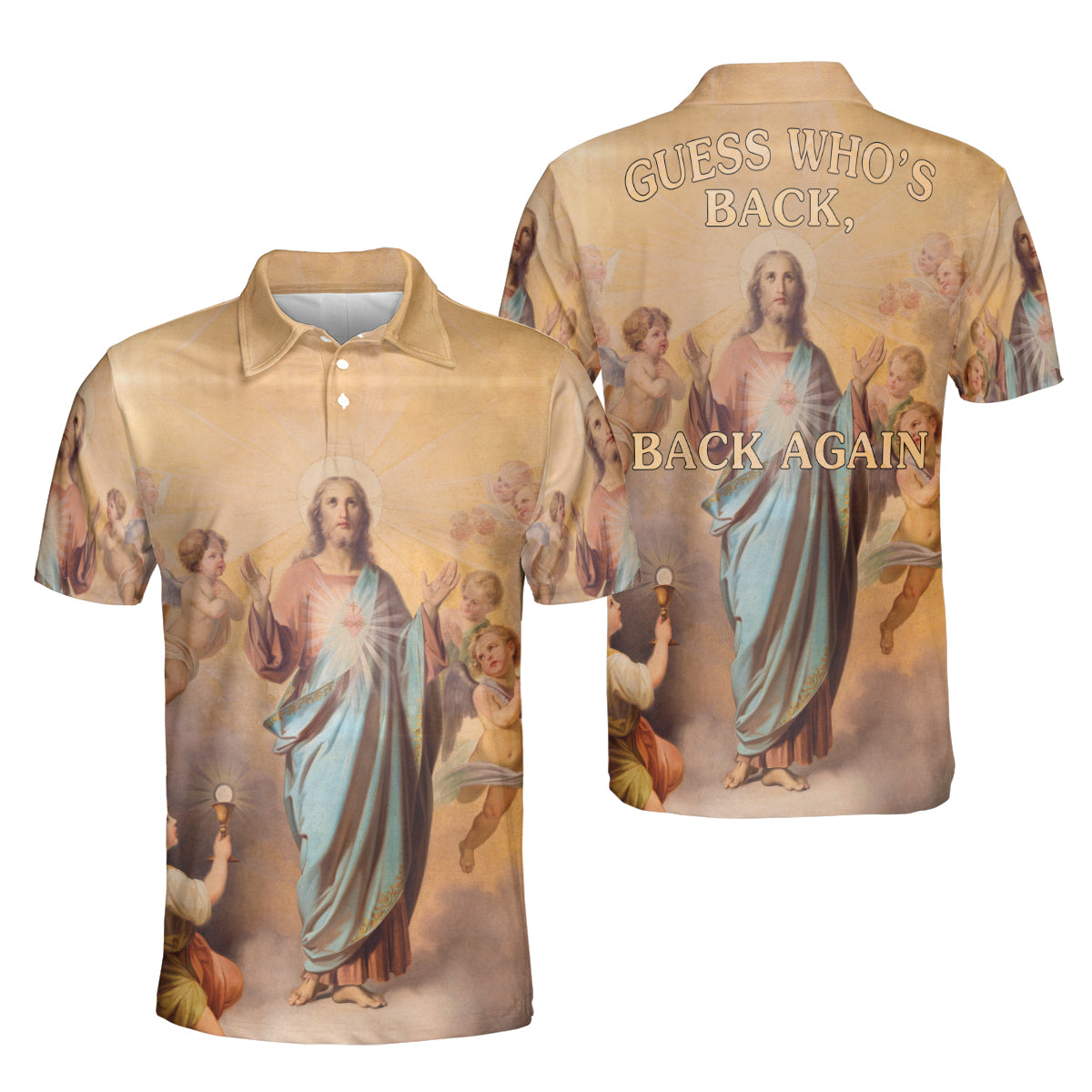 Petthouse | Jesus Christian Guess Who's Back Polo Shirt Christian Heaven Religion Sport Shirt Religious Gift