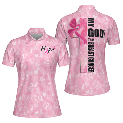 Petthouse | Breast Cancer Awareness Polo Shirt My God Is Stronger Polo Shirt Pink Ribbon Pattern Polo Best Gift