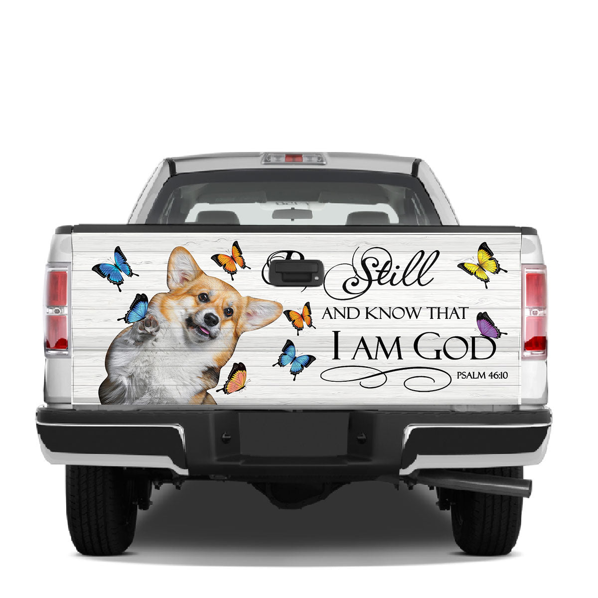 Petthouse | Cute Corgi Play With Butterflies Truck Tailgate Wrap God Bible Verse Truck Wraps Christian