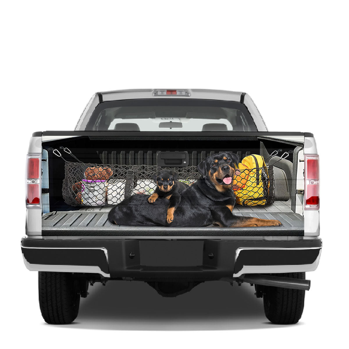 Petthouse | Rottweiler Family Graphic Wraps Cargo Net Print Tailgate Sticker Dog Puppy Vinyl Tailgate Wrap