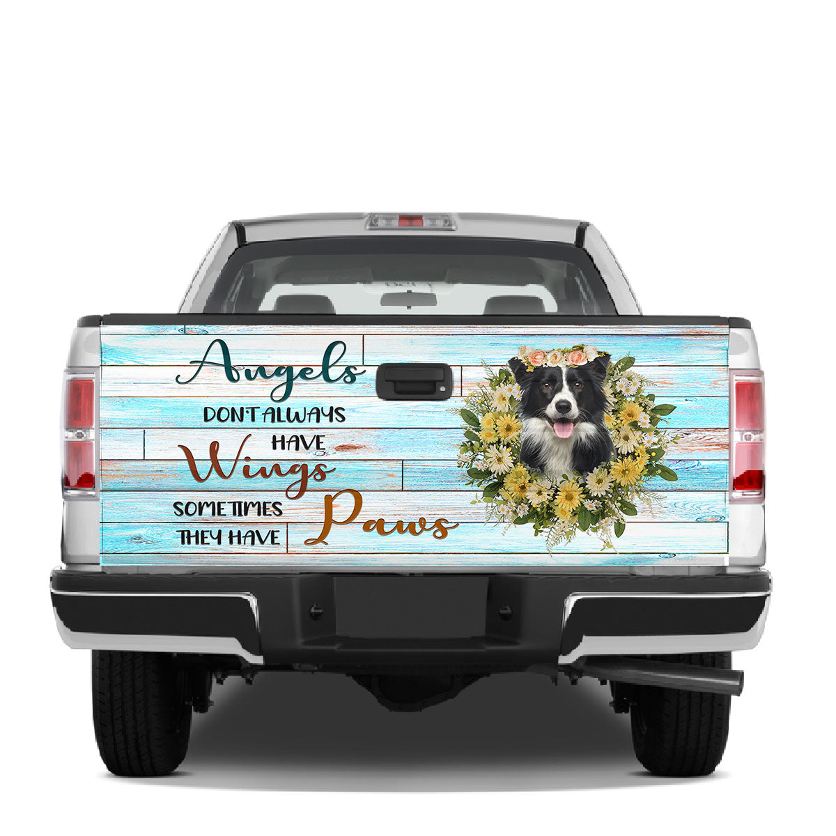 Petthouse | Customized Name Tailgate Wrap Black And White Border Collie Tailgate Mural Car Decorations