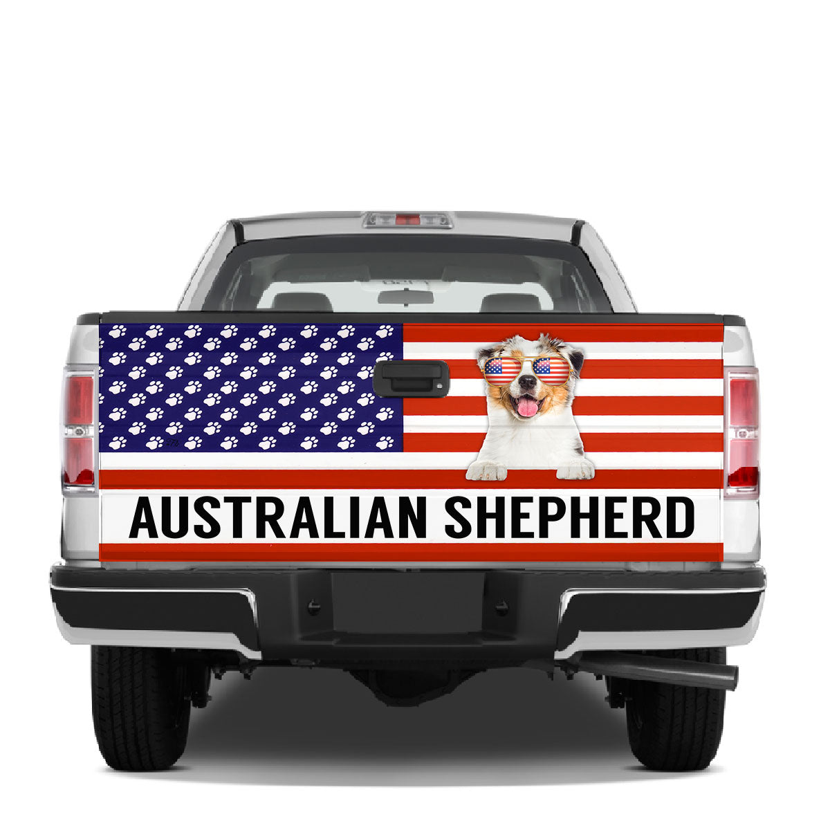 Petthouse | Australian Shepherd American Flag Independence Day Tailgate Wrap Vinyl Graphic Decal Sticker