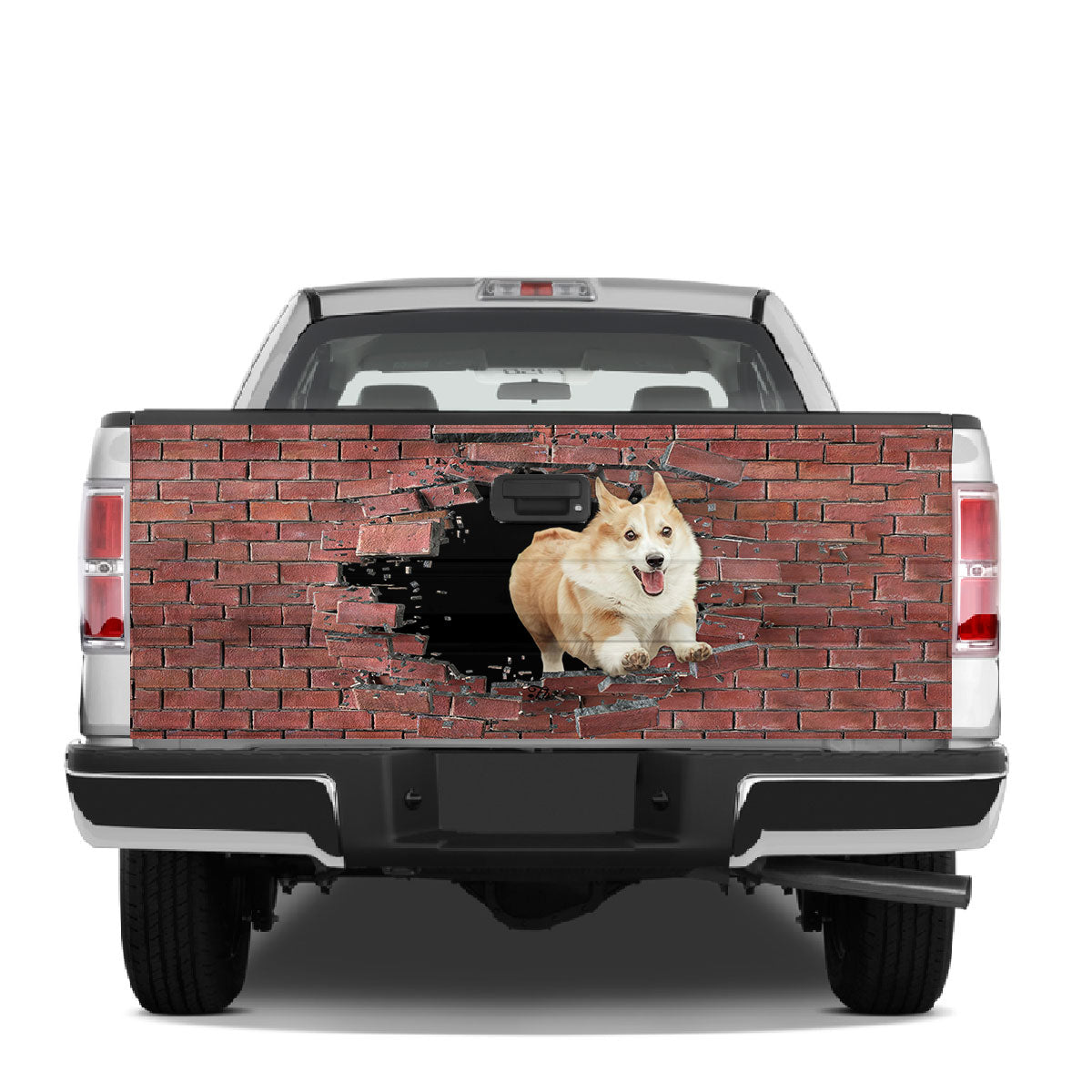 Petthouse | Corgi Rush Over The Wall Broken Funny Tailgate Wrap Vinyl Graphic Decal Sticker Truck Decal Vinyl