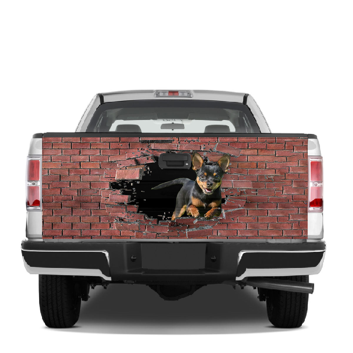 Petthouse | Chihuahua Tailgate Mural Chihuahua Puppy Tailgate Wraps For Trucks Broken Brick Print Graphic Wrap