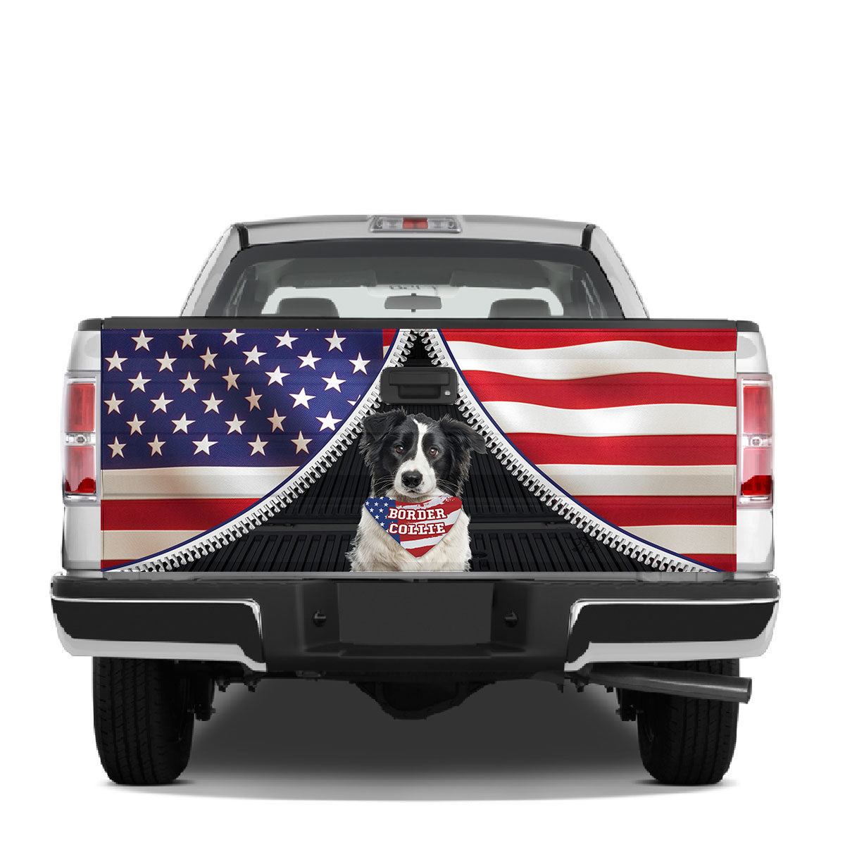 Petthouse | Border Collie Tailgate Vinyl Wrap American Flag Patriotic Collie Dog Tailgate Mural 4th Of July