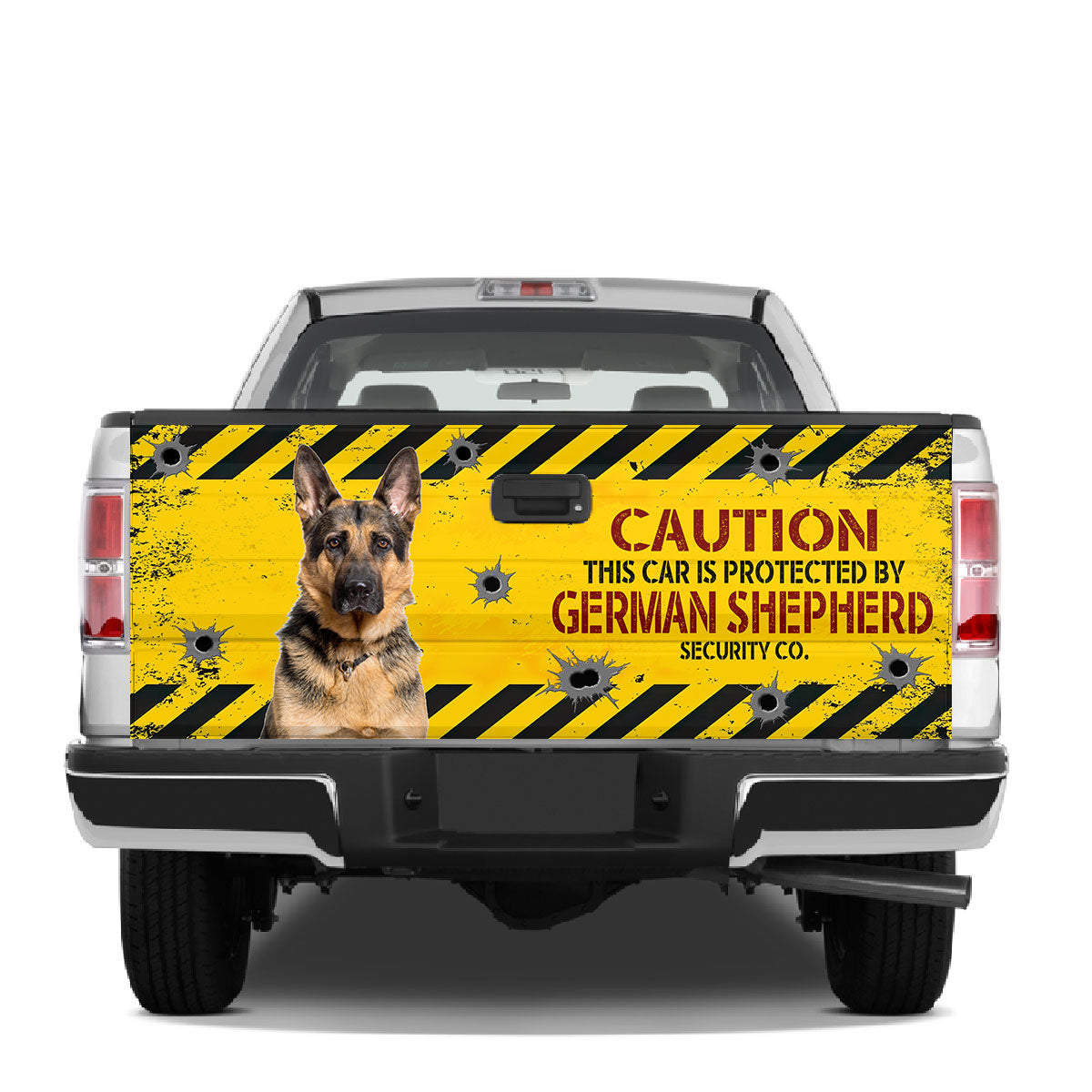 Petthouse | Caution This Car Is Protected Tailgate Sticker German Shepherd Truck Tailgate Wrap