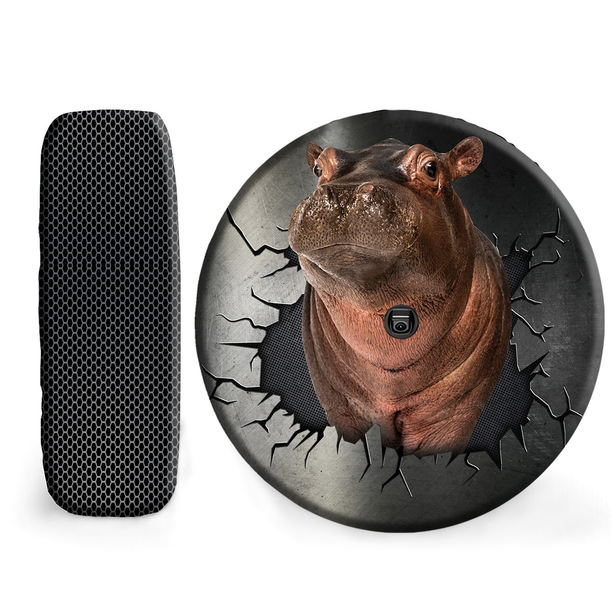 Petthouse | Hippopotamus Cute Tire Wheel Protector Hippo Through Cracked Hole Truck Cover Animal Lover Gifts