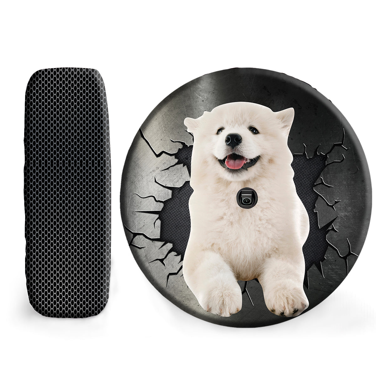 Petthouse | Samoyed Puppy Weather-resistant Spare Tire Cover Dog Wheel Cover Samoyed Peek Out Fun Car Decor