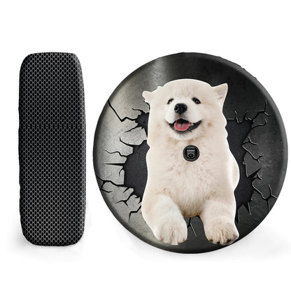 Petthouse | Samoyed Puppy Weather-resistant Spare Tire Cover Dog Wheel Cover Samoyed Peek Out Fun Car Decor