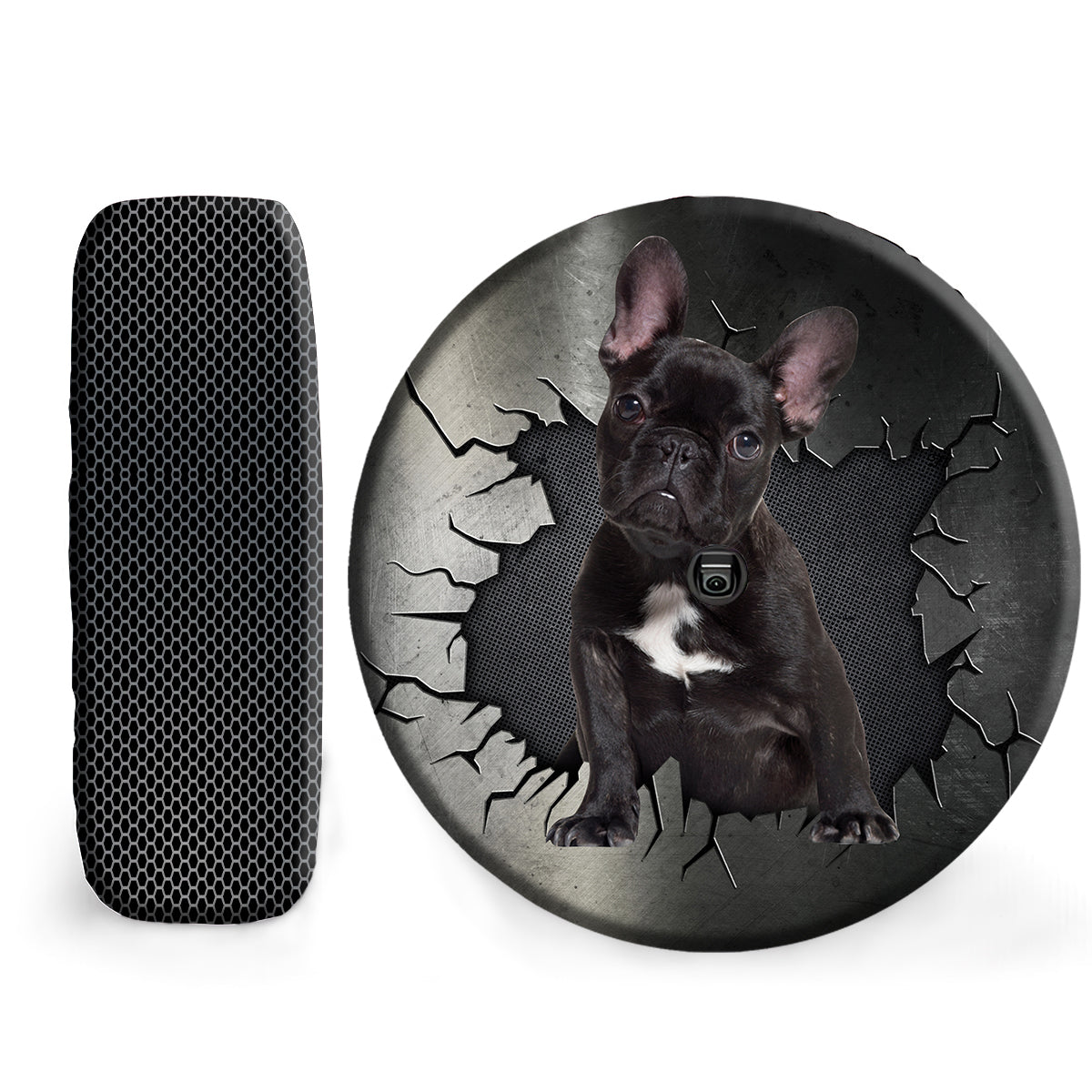 Petthouse | Black French Bulldog Puppy Tire Wheel Cover Dog Punched Wall Cracked Wheel Protector Dog Dad